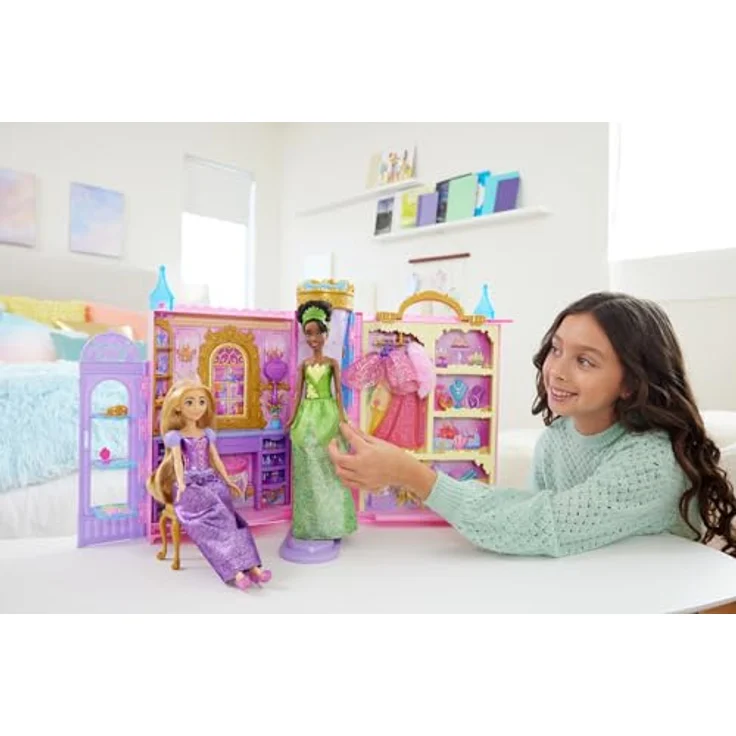 Mattel® Puppenkleiderschrank Disney Princess - Bereit für den Ball, mit 2 Kleidungsstücken, 25 Zubehörteilen und Frisiertisch, erweiterbar auf 60 cm – Bild 2