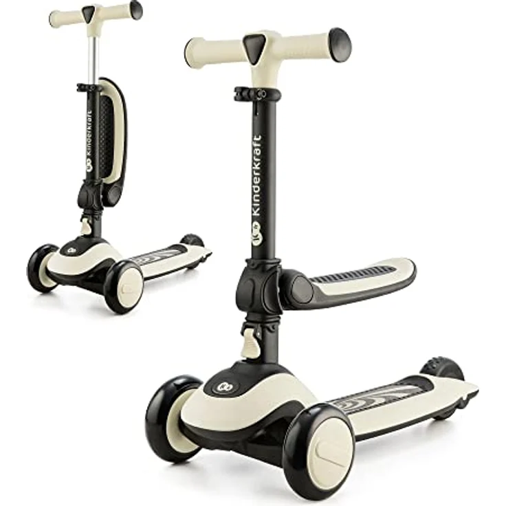 kk Kinderkraft Halley Scooter 2 in 1, Kinderroller ab 1 Jahr bis zu 50 kg, Tretroller, Dreirad Roller mit Klappbar Sitz, LED Räder, Höheverstellbare Lenker, Zusammenklappen, Modernes Design, Weiß – Bild 4