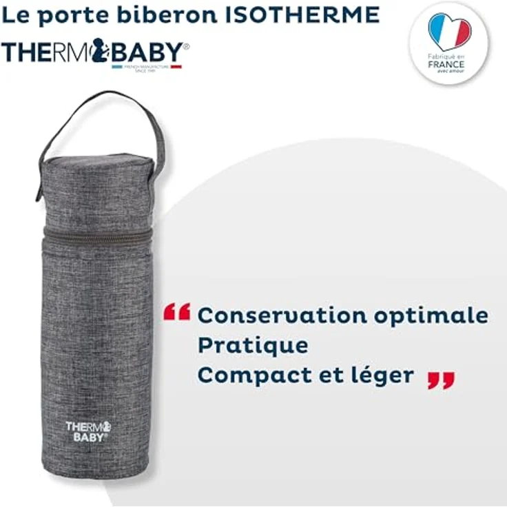 Thermobaby isolierter Babyflaschenhalter, große Kapazität bis 1 Liter, grau meliert – Bild 2