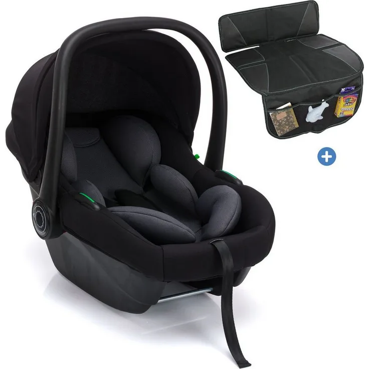Fillikid Babyschale Neo SL, i-Size Autositz Gruppe 0+ für Neugeborene bis 15 Monate, schwarz, inkl. Polsterschutzunterlage