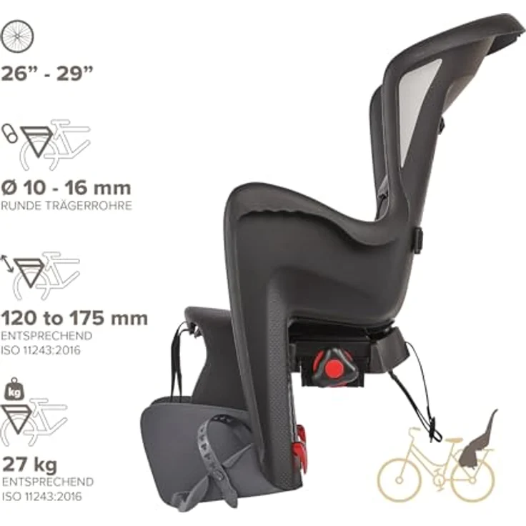 Polisport Bilby Maxi CFS, hinterer Kinderfahrradsitz für Gepäckträger, für Kinder 9 Monate–6 Jahre (bis 22 kg), schwarz/dunkelgrau, TÜV GS geprüft – Bild 5
