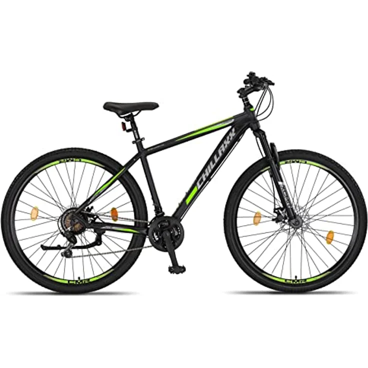 Chillaxx Bike Legend Aluminium 24, 26, 27,5 und 29 Zoll Shimano Mountainbike MTB Fahrrad für Jungen Mädchen Herren und Damen 21 Gang Schaltung Herrenrad Damenrad (29 Zoll, Schwarz-Lime Disc-Bremse) – Bild 2