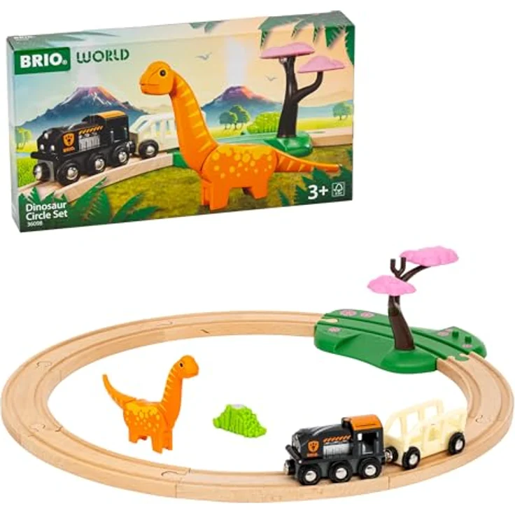 BRIO® Dinosaurier Bahn Set, Spielzeug-Eisenbahn mit 12 Teilen, inklusive Brachiosaurus-Figur und Holzschienen, FSC® zertifiziert – Bild 1