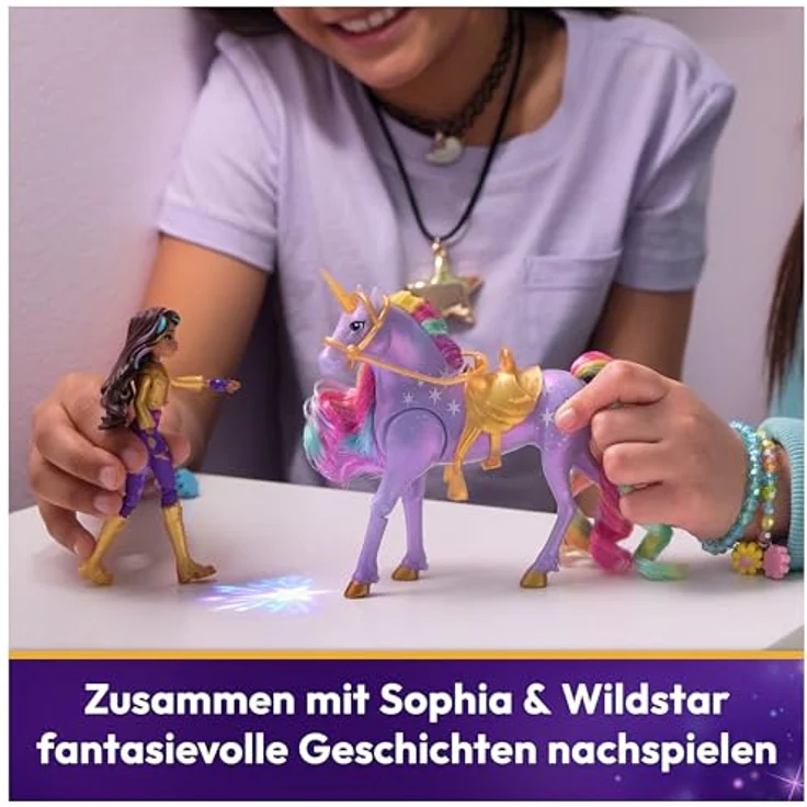 Spin Master Anziehpuppe Unicorn Academy - Small Doll & Unicorn - Sophia & Light Magic Wildstar, mit regenbogenfarbenem Sternenlicht-Projektor – Bild 6