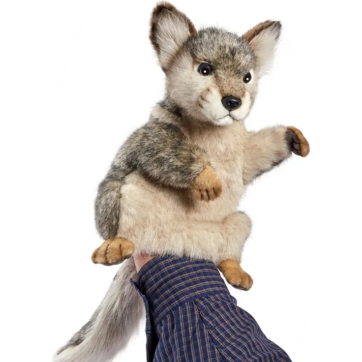 Hansa Creation Handpuppe Wolf, grau-meliert, authentisches Kuscheltier mit dicker Fellstruktur