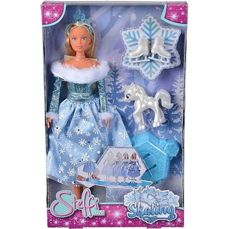 Steffi Love Ice Skating, Ankleidepuppe als Winterprinzessin mit magischer Schlittschuh-Plattform und kleinen Einhorn, 29cm, ab 3 Jahre – Bild 5
