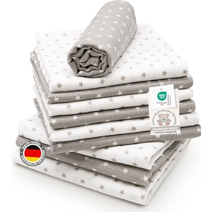ZOLLNER 10er Set Spucktücher Sterne 5X grau 5X weiß 80x80 cm ohne Geschenkbox – Bild 2