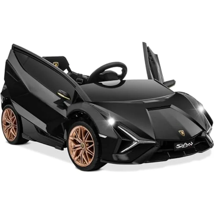 FINOOS Lamborgini Sian 12V Kinder Elektroauto mit Fernbedienung, Ledersitz, MP3-Player, Hupe, Licht, schwarz