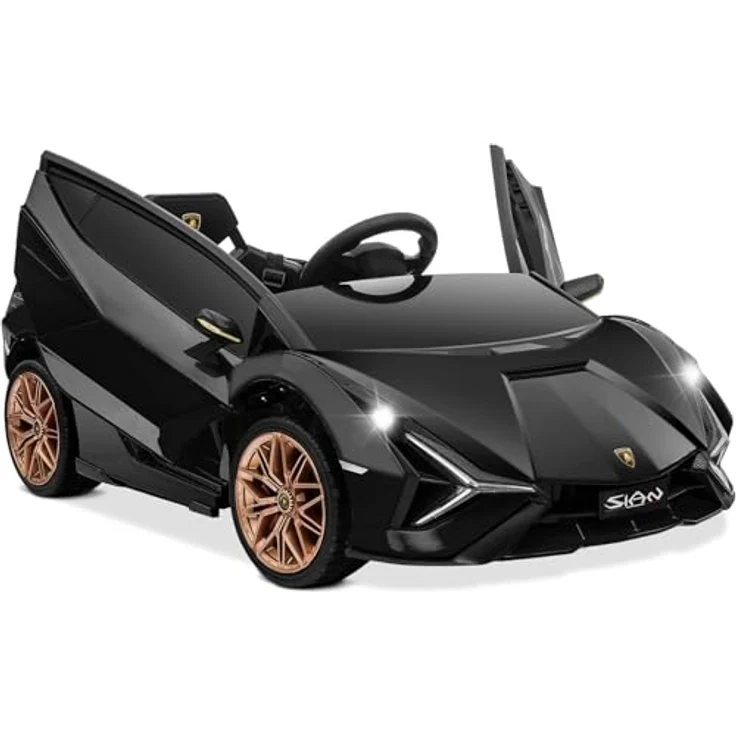 FINOOS Lamborgini Sian 12V Kinder Elektroauto mit Fernbedienung, Ledersitz, MP3-Player, Hupe, Licht, schwarz – Bild 1