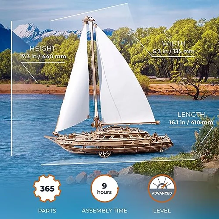UGEARS Serenitys Traum Segelschiff Modellbausatz - Holzpuzzle 3D Schiff für DIY Liebhaber – Bild 2