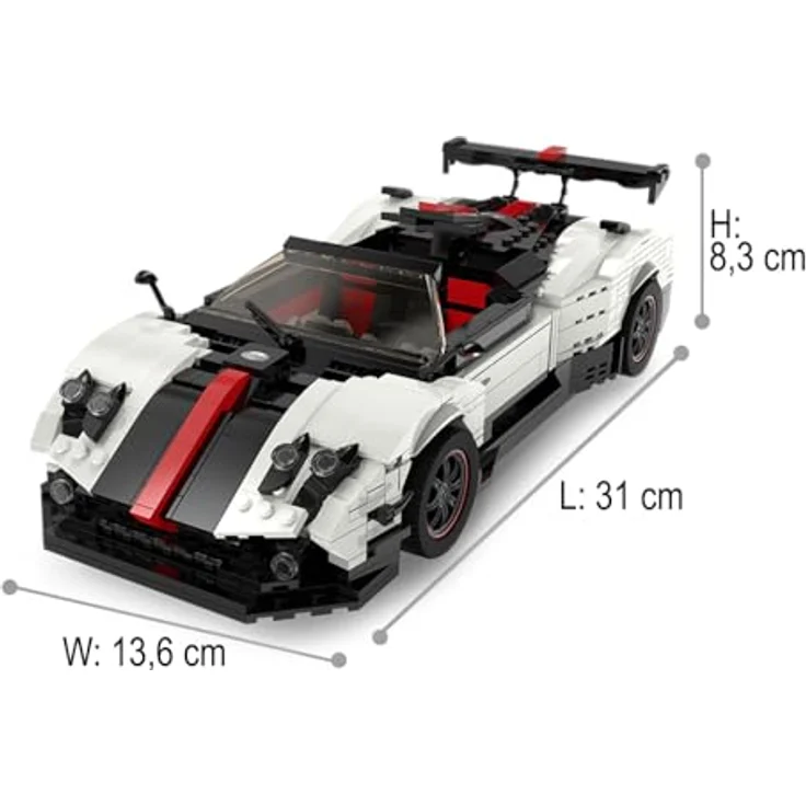 JAMARA Pagani Zonda Cinque 1:16 Bricks, Modellbau DIY Bausatz Rennwagen Auto, 1024 Teile, ab 8 Jahre, Weiss, Türen und Fronthaube manuell bewegbar – Bild 3
