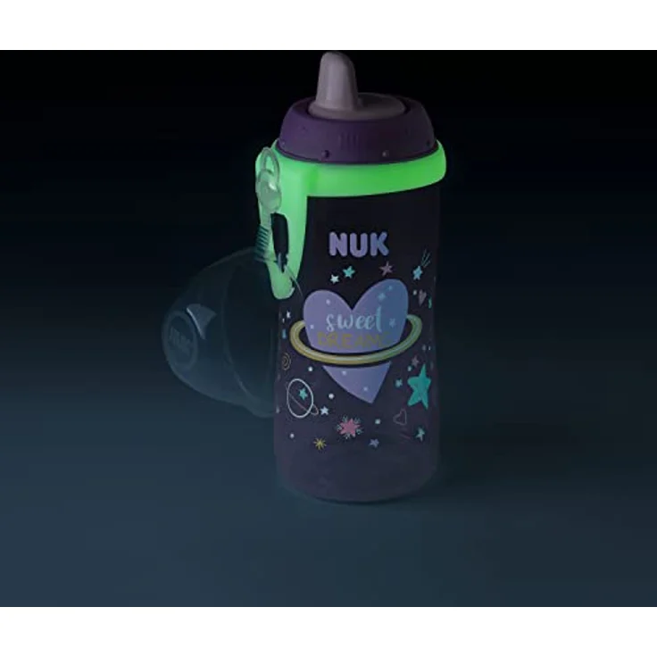 NUK Kiddy Cup Night Trinklernflasche | Schnabeltasse mit Leuchteffekt | 12+ Monate | Auslaufsicher mit harter Trinktülle | Clip und Schutzkappe | BPA-frei | 300 ml | Herzen (lila), 10255677 – Bild 6