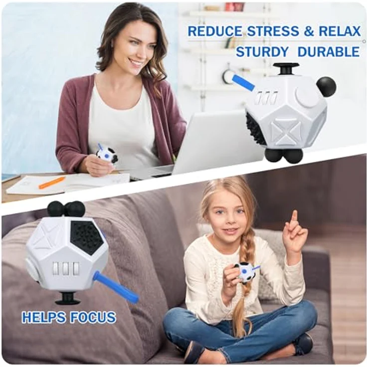 Fidget Toy Cube Weiß 12 Seiten - Anti Stress ADHS Würfel Klein Spielzeug Anxiety Artsylabs Cube Toy Original für Erwachsene,Kinder - ADD,ASD,ADHD - Schule,Büro,Reisen - by VCOSTORE – Bild 8