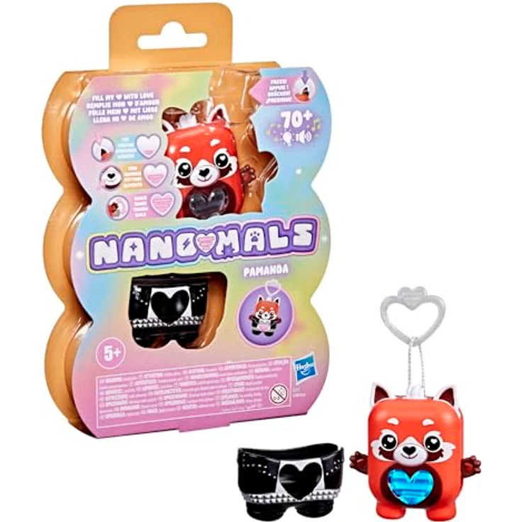 Nano-Mals Pamanda, elektronisches Fidget-Tierchen mit farbwechselnder Herzanzeige, rot, inkl. ansteckbarem Rocker-Outfit und Clip für Schulranzen – Bild 8