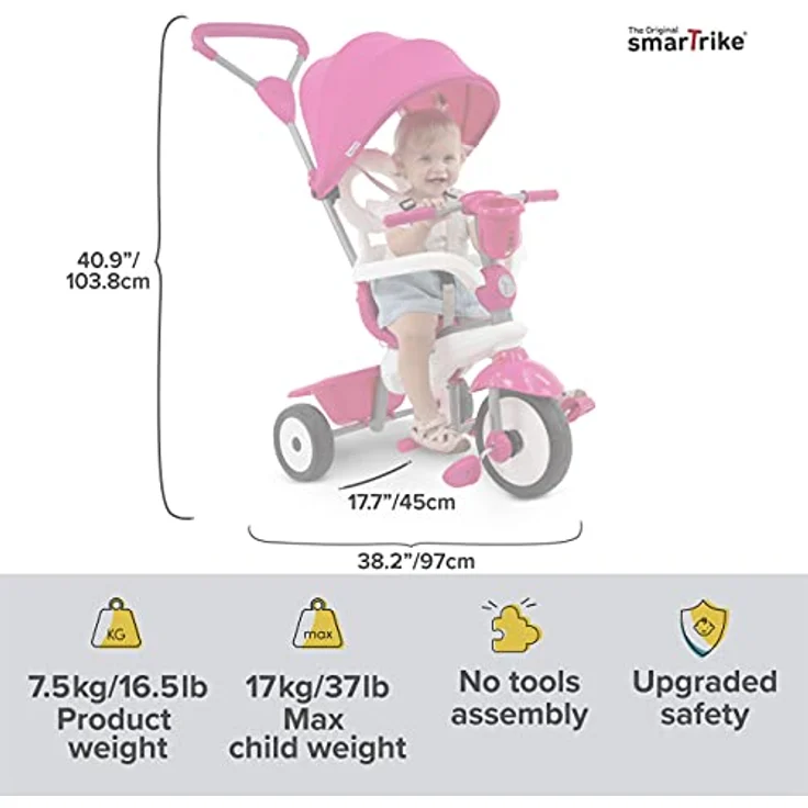 smarTrike Breeze Plus Dreirad für Kleinkinder im Alter von 1-3 Jahren – Variables( mehrstufiges) 4-in-1-Dreirad (Prinzessinnen-Rosa) – Bild 5