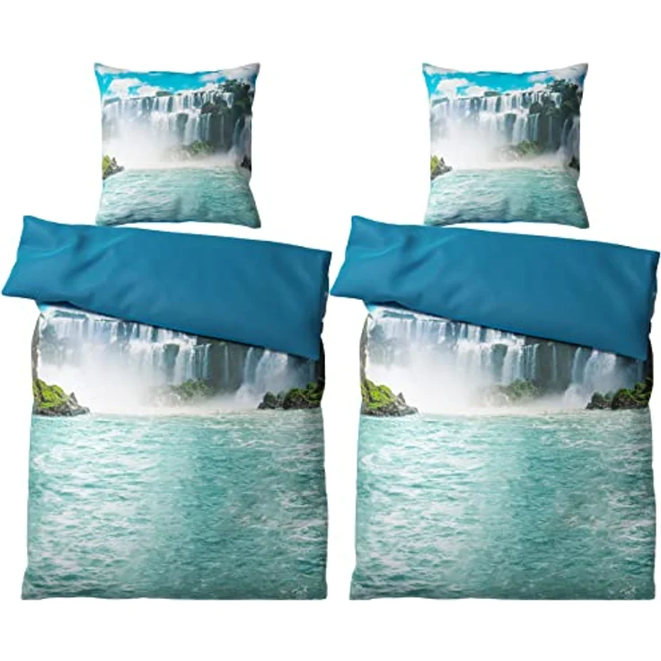 Sanilo® Bettwäsche 135x200 cm, 100% Baumwolle, 4-teilig, Wendebettwäsche Wasserfall, Oeko-TEX Zertifiziert – Bild 3