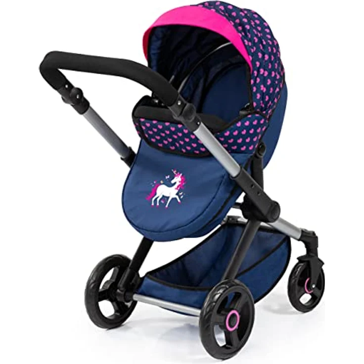 Bayer Design Kombi-Puppenwagen Xeo Herzchen dunkelblau rosa – Bild 5