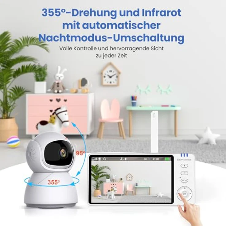 EXTRALINK Babyphone mit Kamera, 5 Zoll HD Display, Nachtsicht, 2-Wege Audio, VOX, Temperaturüberwachung, FHSS 2,4GHz, 300m Reichweite, 3500mAh Akku – Bild 3