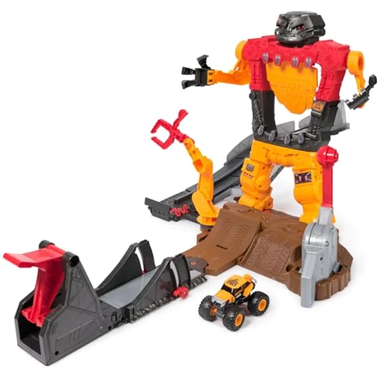 Monster Jam 1:64 Smash & Bash Smashbot Playset, mit verstellbarem Launcher und reparierbarem Roboter, inklusive Smash & Bash JCB Digatron Truck – Bild 4