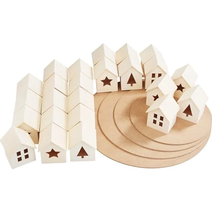 VBS Adventskalender Häuser-Pyramide 28-tlg., DIY Bastelset aus robustem Sperrholz, 3D Weihnachtsdeko zum Befüllen, einfache Montage, ideal für kreative Bastelprojekte – Bild 2