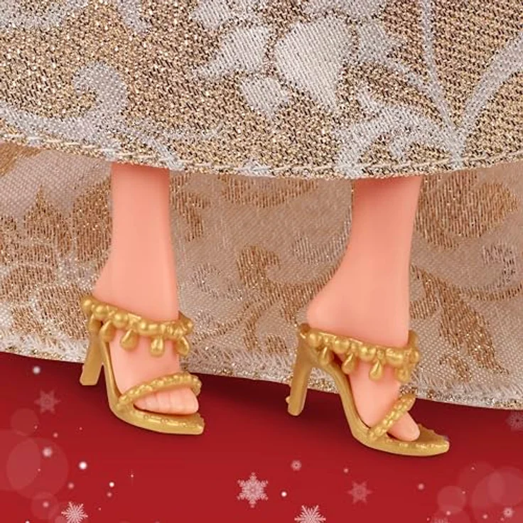 Barbie Barbie Signature Holiday Barbie 2025, Anziehpuppe mit trägerlosem silbernen und goldenen Damast-Kleid, inklusive Puppenständer und Echtheitszertifikat – Bild 4