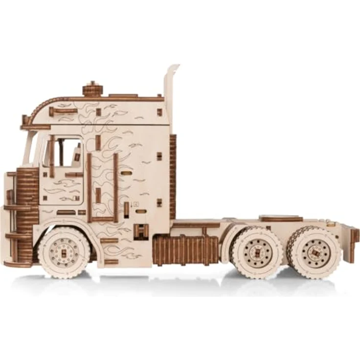 EWA Eco-Wood-Art Truck Road King 3D-Puzzle, aufziehbarer Metallfedermotor, rotierende Vorderräder, natur – Bild 3