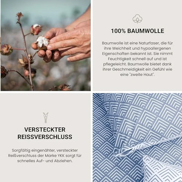 Schiesser Bettwäscheset Mabel | 2-teilig | Grafikprint | Renforcé | 100% Baumwolle | Oeko-Tex Zertifiziert | Reißverschluss | 155x220cm + 80x80cm | Hellblau – Bild 3