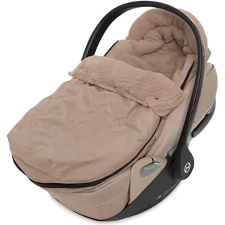 Jollein Fußsack Embossed Milky Coffee, für Babyschale und Kinderautositz Gruppe 0+, gefüttert mit Teddyfleece, Bionic-Finish für Wind- und Nässeschutz, 3-Punkt- und 5-Punkt-Gurt kompatibel