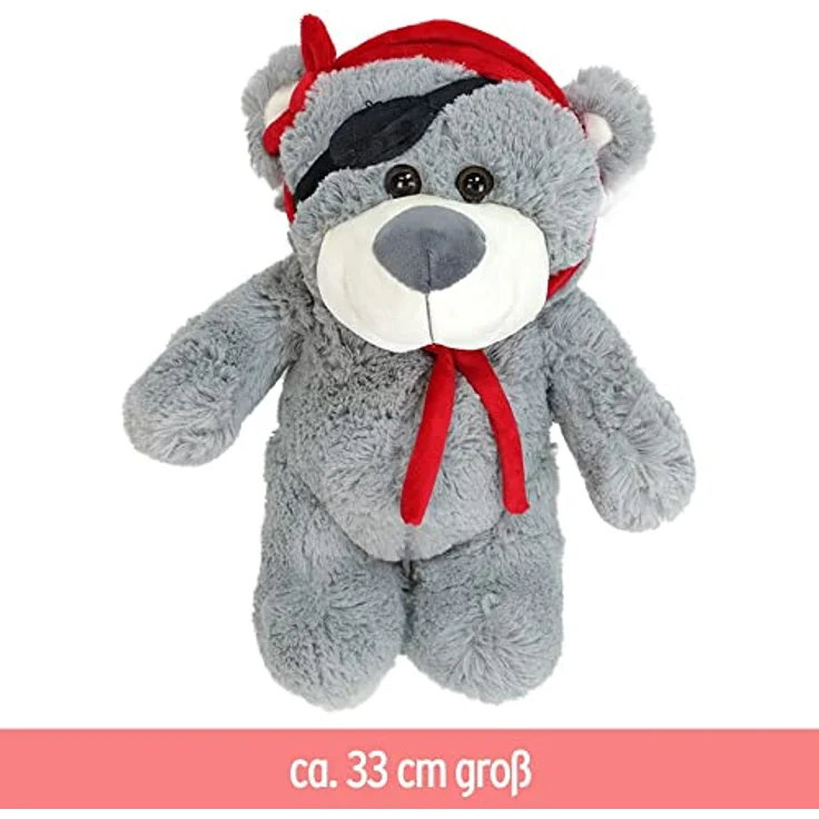 BEMIRO Piratenbär Teddy aus Plüsch in grau - ca- 33 cm, Teddy Pirat, flauschig weich, Mit Piraten Augenklappe, Teddybär, Teddy Bär, Pirat Teddybär, Teddybär Pirat – Bild 5