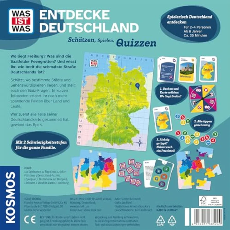KOSMOS 685249 was IST was Entdecke Deutschland, Geographiespiel für 2-4 Personen ab 8 Jahren, interaktives Rate- und Schätzspiel – Bild 2