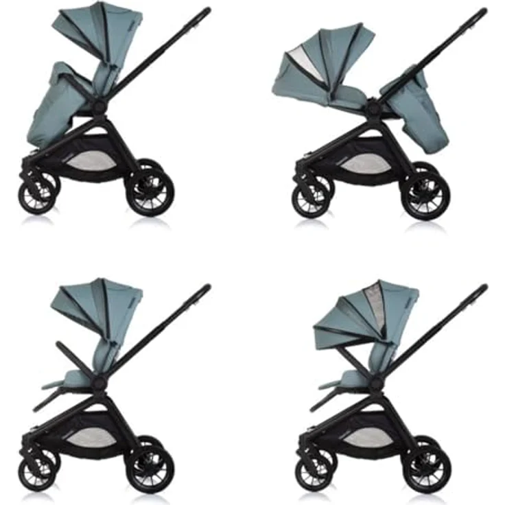 Chipolino Kombikinderwagen Magnum 3 in 1, Babywanne, Sportsitz, i-Size Babyschale, grün, 22 kg Tragkraft, gefederte PU-Räder, umkehrbare Sitzeinheit, leichter Aluminiumrahmen – Bild 5