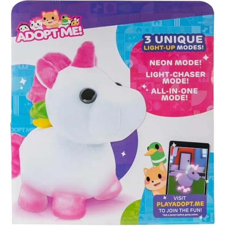 Adopt Me! AME0011-30 cm Leucht Plüsch - Einhorn, offizielles Plüsch mit exklusivem Spielcode, Neon Unicorn, 3 Leucht Modi, virtueller Item Code – Bild 5