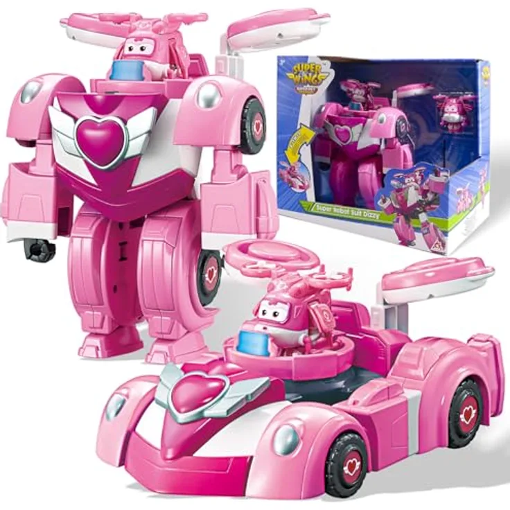 Super Wings Super Robot Suit Dizzy, verwandelbare Spiel-Figur, 2-in-1 Roboter Anzug und Super Auto, ca. 18 cm groß, pink, für Kinder ab 3 Jahren