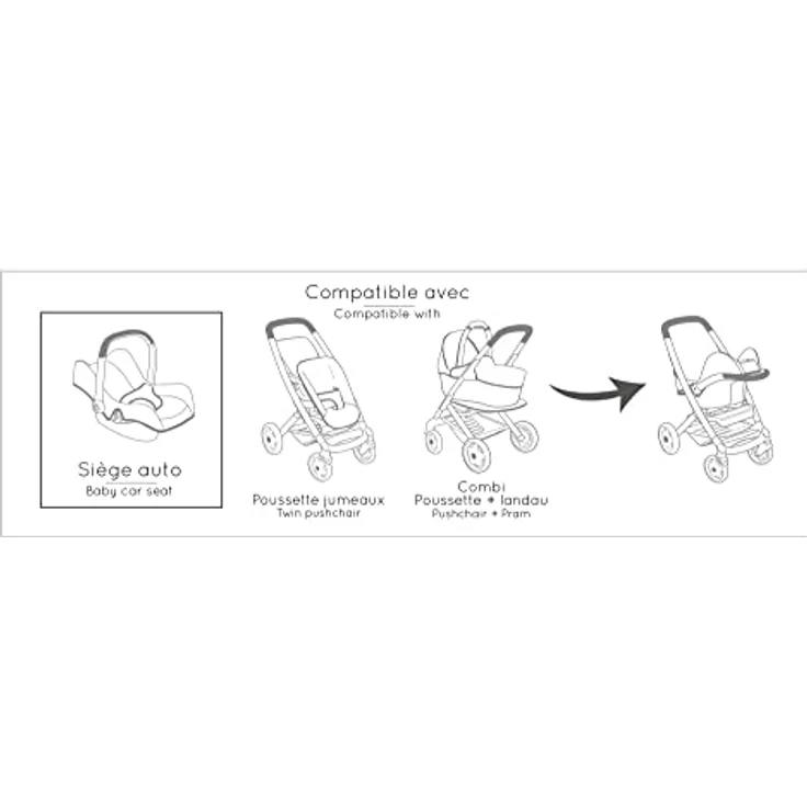 Smoby - Maxi-Cosi 3-in-1 Puppenhochstuhl - für Puppen bis 42 cm, Hochstuhl, Autositz & Schaukel-Sitz, Puppenzubehör für Kinder ab 3 Jahren – Bild 3