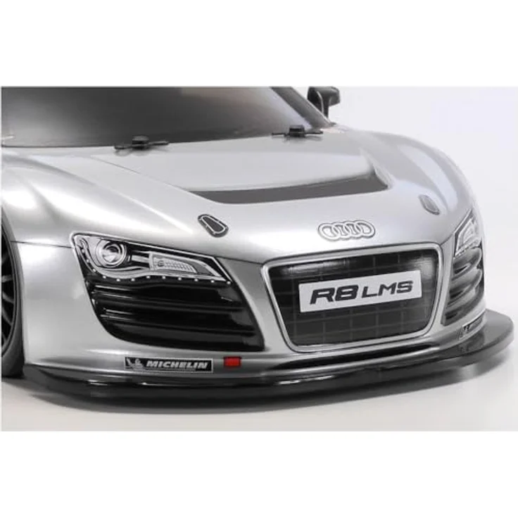 Tamiya 47517 Audi R8 LMS 2008 TT-02, 1:10 RC Bausatz ferngesteuertes Auto, vorlackiert, Silber – Bild 3