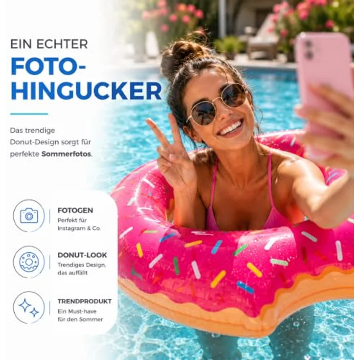 TK Gruppe Timo Klingler Aufblasbarer Donut Schwimmring braun Ø 120 cm mit Biss - XXL-Schwimmreifen für Pool, Strand & See, ideal für Erwachsene und Kinder – Bild 5