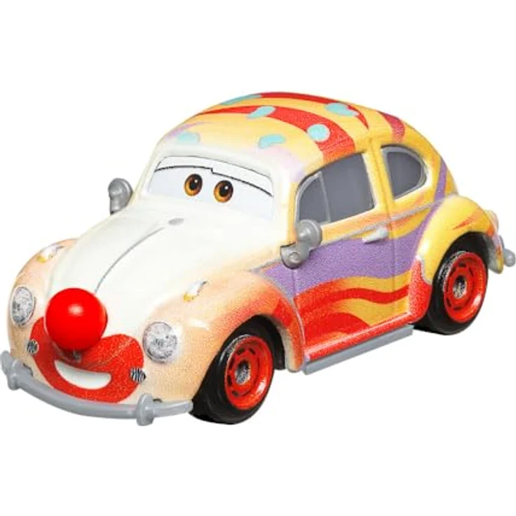 Disney Cars Kelly Beambright HKY31 Spielzeug-Rennwagen, 1:55 Metallauto, Volkswagen Käfer, Circus Velocitas Clowntoy – Bild 2