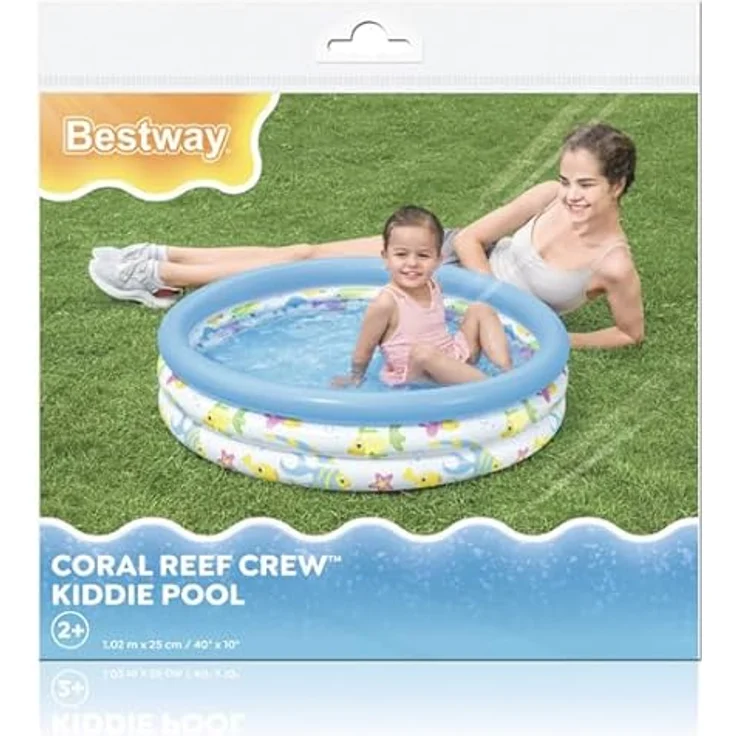 Bestway Planschbecken Coral Reef Crew Ø 102 x 25 cm, Wasserspielzeug für Kinder ab 2 Jahren, buntes Meerestier-Design – Bild 2