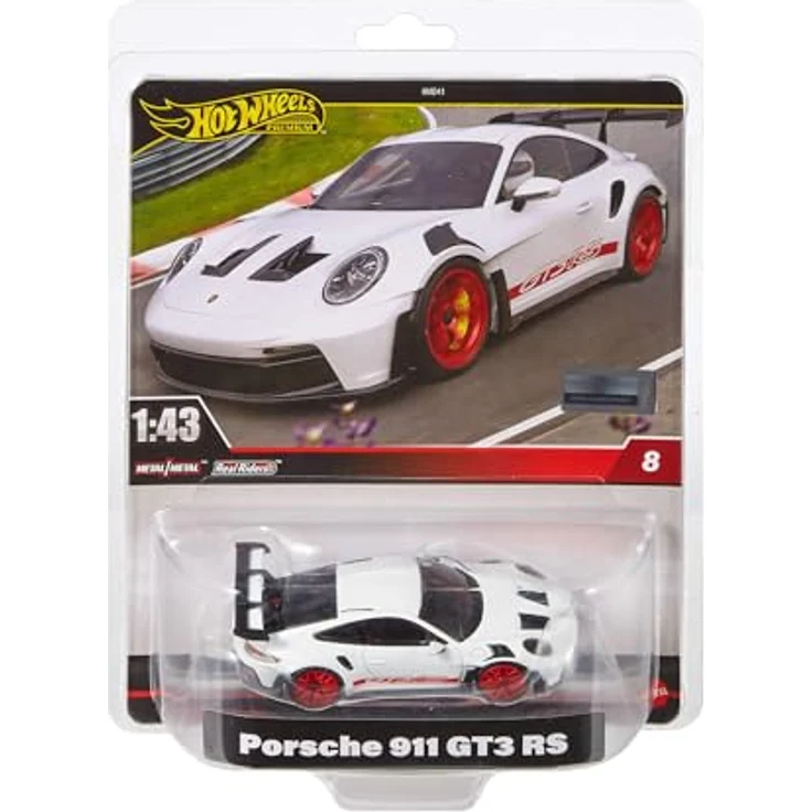 Hot Wheels Premium Porsche 911 GT3 RS, Maßstab 1:43, offiziell lizenziertes Sammlerfahrzeug mit Real-Riders-Reifen, Metall/Metall-Karosserie und -Fahrgestell, HWT03 – Bild 1