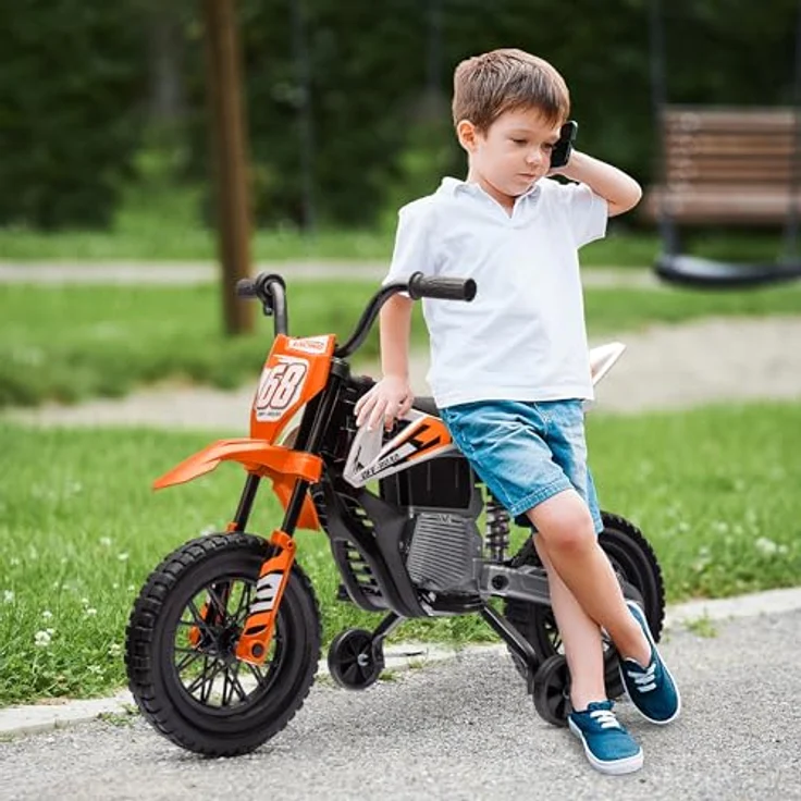 AIYAPLAY Elektro-Kindermotorrad 12V, mit Musik, abnehmbar Trainingsrädern, 2,4-5 km/h, Belastbarkeit 30 kg, Orange – Bild 2