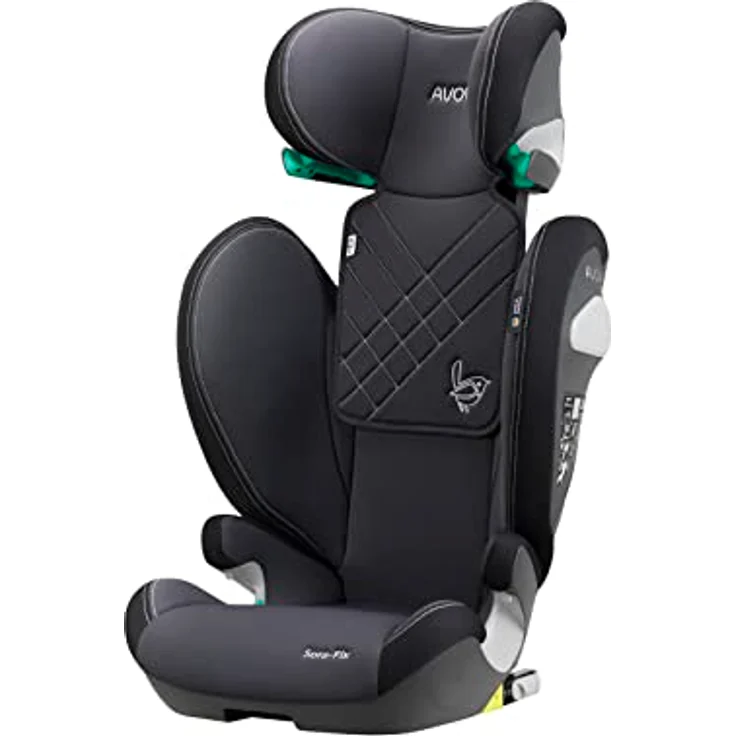 Avova Kindersitz Sora-Fix i-Size mit Isofix - Grey & Black, 100 cm - 150 cm / 3 Jahre bis 12 Jahre, Made in Germany, V-förmige Rückenlehne, 12-fach verstellbare Kopfstütze – Bild 2