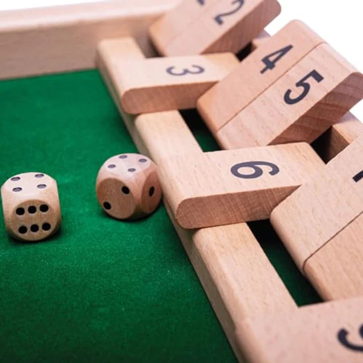Bigjigs Toys Shut-The-Box-Würfelspiel, Brettspiel aus hochwertigen Materialien, 3 Teile, 270mm x 195mm, für Kinder ab 3 Jahren – Bild 5