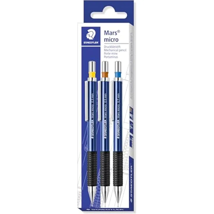 STAEDTLER Marsmicro-Druckbleistift 3er Etui, hochwertige Druckbleistifte mit gummiertem Griff, Strichstärken 0,3/0,5/0,7 mm