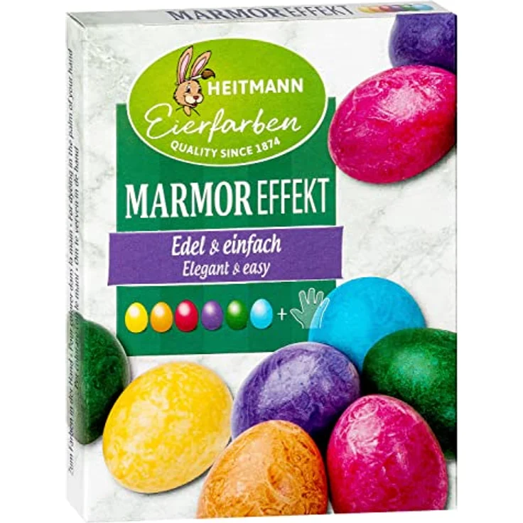 Heitmann Eierfarben Marmoreffekt, 6 flüssige Eierfarben in Gelb, Rot, Violett, Grün, Orange und Blau, 30 ml – Bild 1