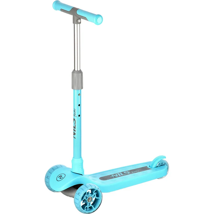 NILS Fun Kinder Roller blau, Cityroller mit LED Rädern und leuchtendem Trittbrett, verstellbarer Lenker