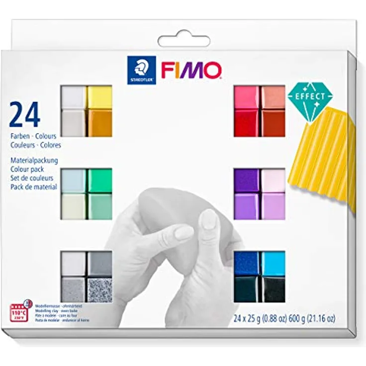 STAEDTLER ofenhärtende Modelliermasse FIMO effect, perfekt abgestimmte Farbkombinationen mit unterschiedlichen Effekten, 24 Halbblöcke á 25g in sortierten Farben, 8013 C24-1