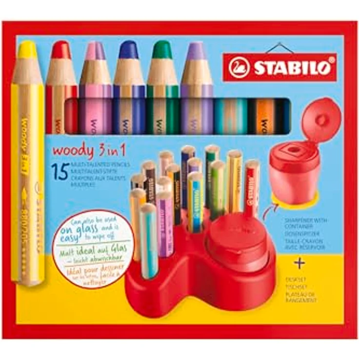 STABILO Buntstift STABILO woody 3 in 1 Buntstift Tischset - 15 Stifte in verschiedenen Farben – Bild 3