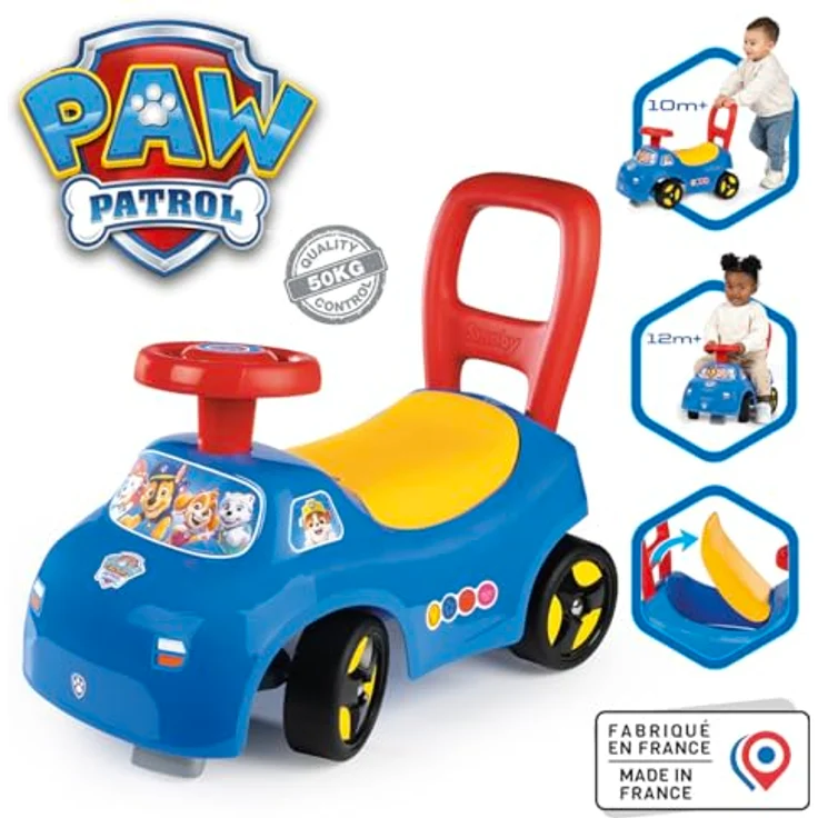 Smoby Paw Patrol Rutscherfahrzeug mit Hupenlenkrad, Rückenstütze, Staufach und Kippschutz für Kinder ab 10 Monaten – Bild 2