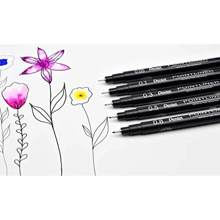 Pentel Pointliner Fineliner-Set schwarz, 5 Spitzenbreiten von 0,05 bis 0,8 mm, wasserfest, ideal zum Zeichnen und Schreiben – Bild 7