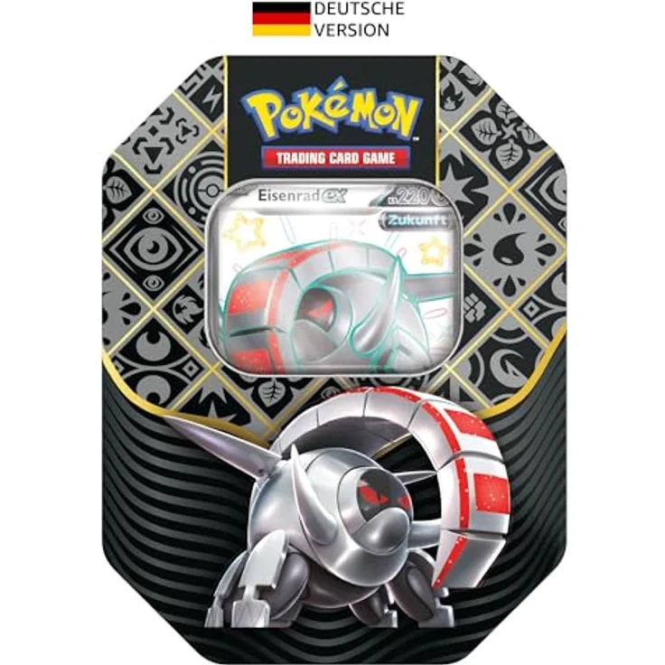 Pokémon-Sammelkartenspiel: Tin-Box Karmesin & Purpur – Paldeas Schicksale – Eisenrad-ex (1 holografische Promokarte & 4 Boosterpacks) - Preisvergleich – Bild 1